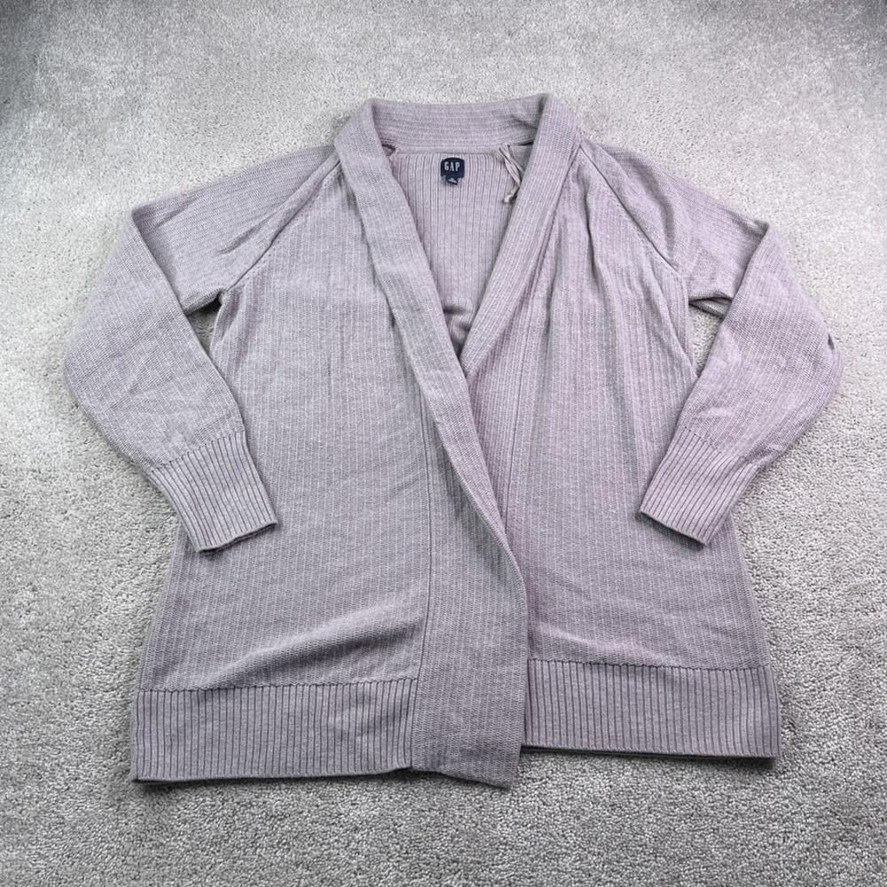 Gap Cardigan Sweater Womens Large Tall Purple Merino Wool Blend Open Front